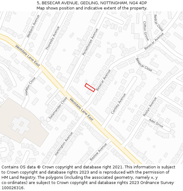 5, BESECAR AVENUE, GEDLING, NOTTINGHAM, NG4 4DP: Location map and indicative extent of plot