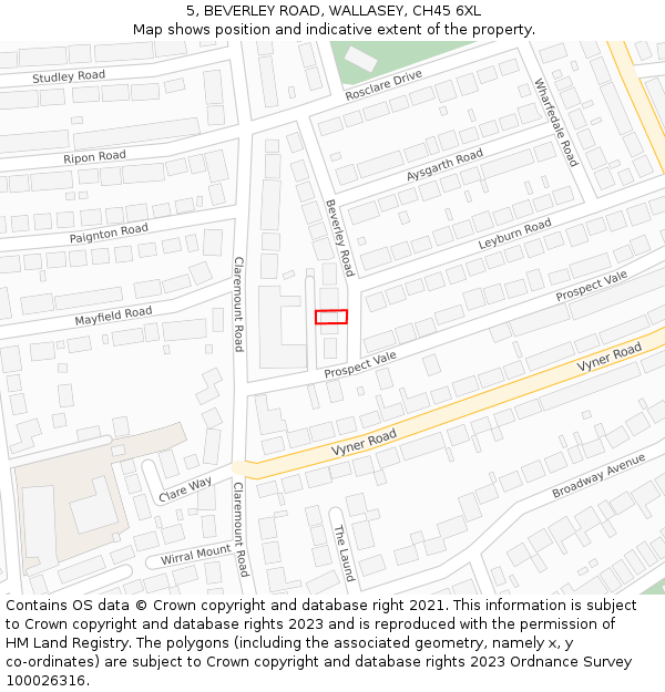 5, BEVERLEY ROAD, WALLASEY, CH45 6XL: Location map and indicative extent of plot