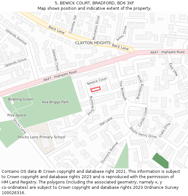 5, BEWICK COURT, BRADFORD, BD6 3XF: Location map and indicative extent of plot