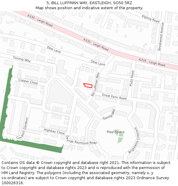 5, BILL LUFFMAN WAY, EASTLEIGH, SO50 5RZ: Location map and indicative extent of plot