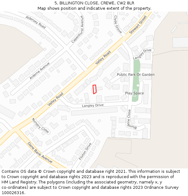 5, BILLINGTON CLOSE, CREWE, CW2 8LR: Location map and indicative extent of plot