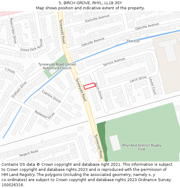 5, BIRCH GROVE, RHYL, LL18 3SY: Location map and indicative extent of plot