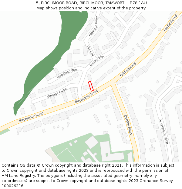 5, BIRCHMOOR ROAD, BIRCHMOOR, TAMWORTH, B78 1AU: Location map and indicative extent of plot