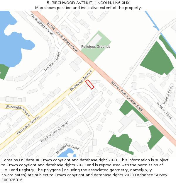 5, BIRCHWOOD AVENUE, LINCOLN, LN6 0HX: Location map and indicative extent of plot