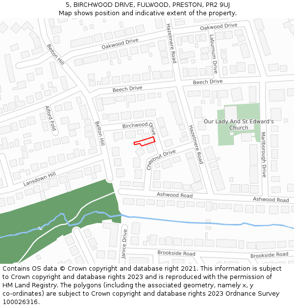 5, BIRCHWOOD DRIVE, FULWOOD, PRESTON, PR2 9UJ: Location map and indicative extent of plot