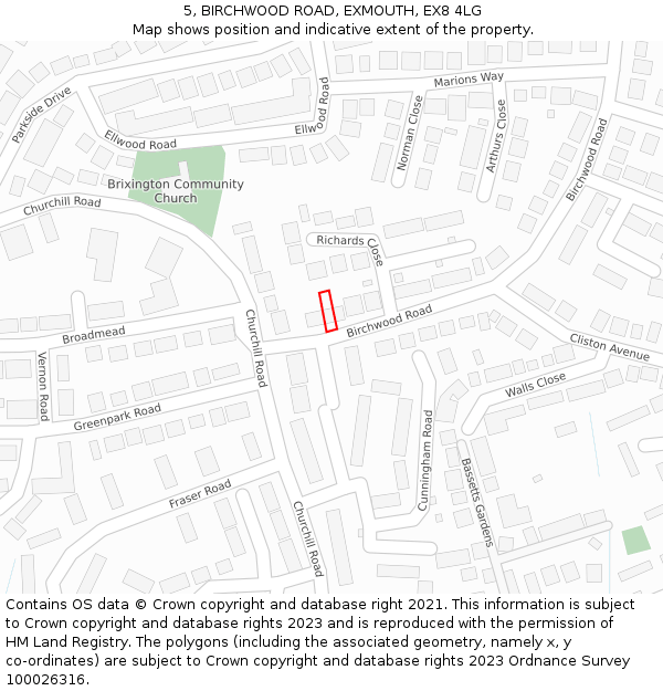 5, BIRCHWOOD ROAD, EXMOUTH, EX8 4LG: Location map and indicative extent of plot