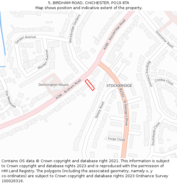 5, BIRDHAM ROAD, CHICHESTER, PO19 8TA: Location map and indicative extent of plot