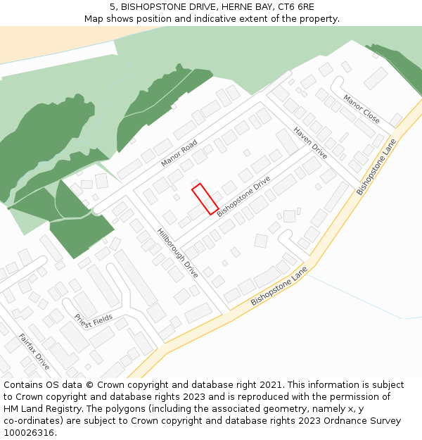 5, BISHOPSTONE DRIVE, HERNE BAY, CT6 6RE: Location map and indicative extent of plot