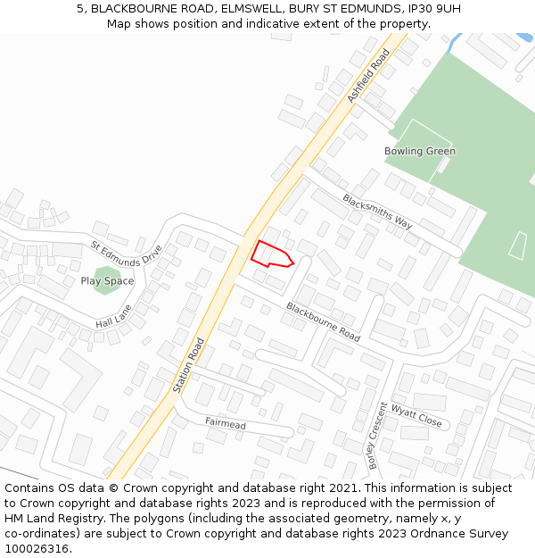 5, BLACKBOURNE ROAD, ELMSWELL, BURY ST EDMUNDS, IP30 9UH: Location map and indicative extent of plot