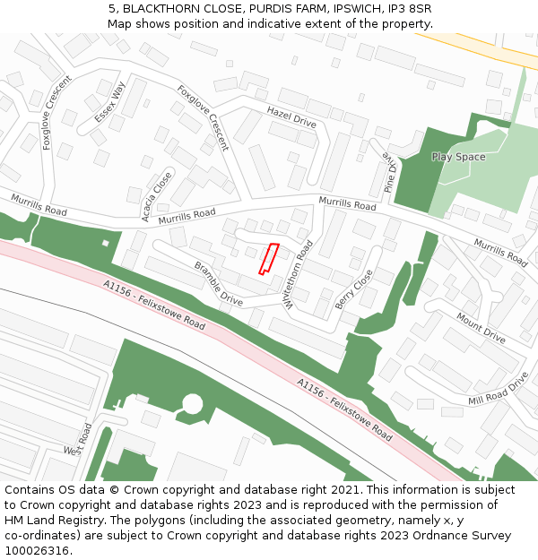 5, BLACKTHORN CLOSE, PURDIS FARM, IPSWICH, IP3 8SR: Location map and indicative extent of plot