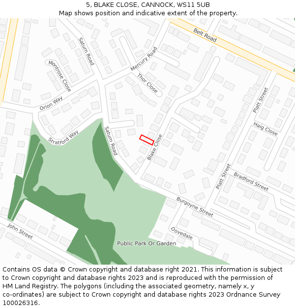 5, BLAKE CLOSE, CANNOCK, WS11 5UB: Location map and indicative extent of plot