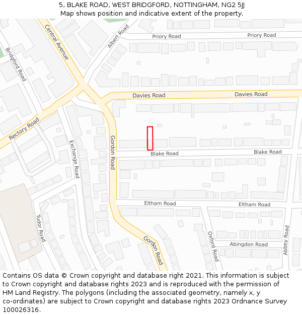 5, BLAKE ROAD, WEST BRIDGFORD, NOTTINGHAM, NG2 5JJ: Location map and indicative extent of plot