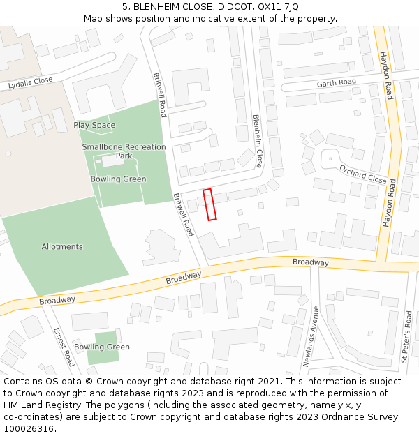 5, BLENHEIM CLOSE, DIDCOT, OX11 7JQ: Location map and indicative extent of plot