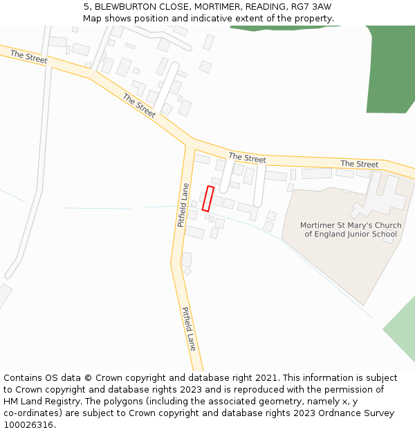 5, BLEWBURTON CLOSE, MORTIMER, READING, RG7 3AW: Location map and indicative extent of plot