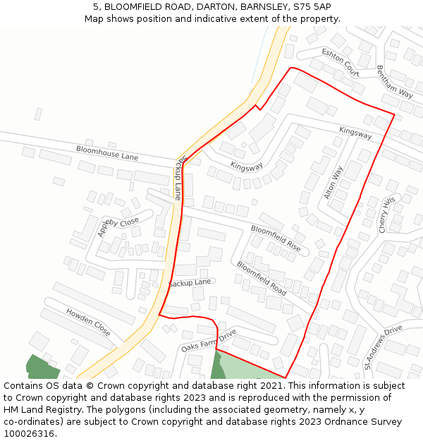 5, BLOOMFIELD ROAD, DARTON, BARNSLEY, S75 5AP: Location map and indicative extent of plot