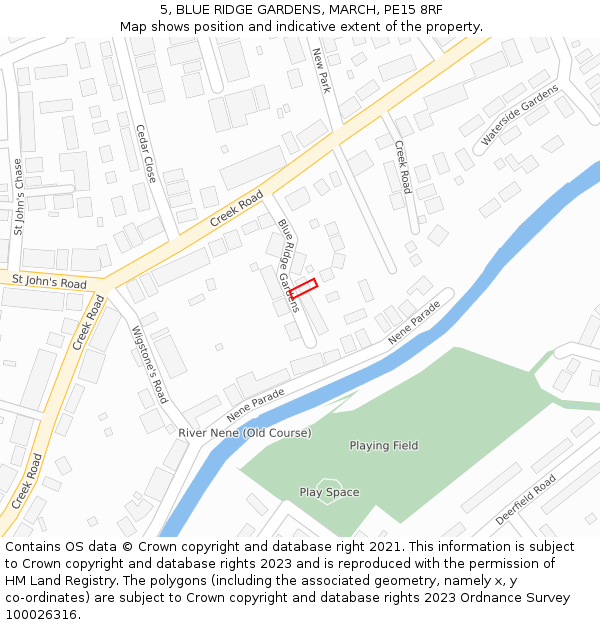 5, BLUE RIDGE GARDENS, MARCH, PE15 8RF: Location map and indicative extent of plot