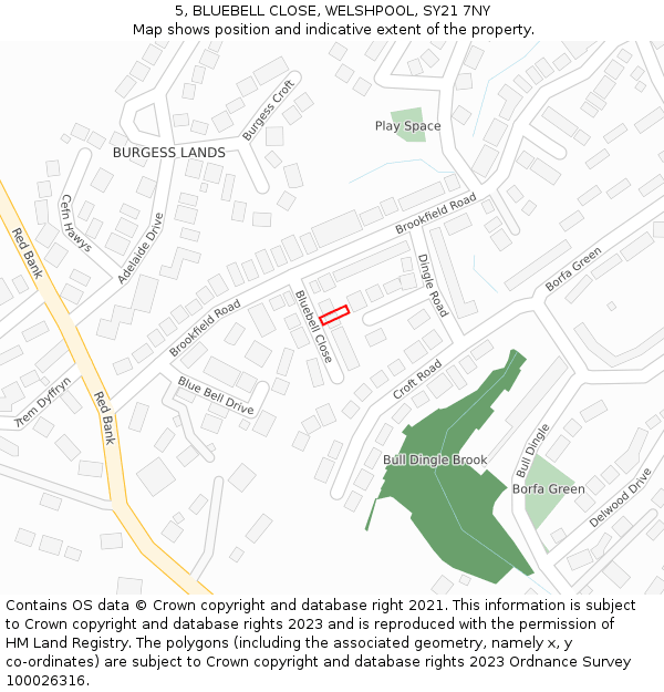 5, BLUEBELL CLOSE, WELSHPOOL, SY21 7NY: Location map and indicative extent of plot