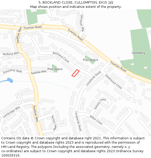 5, BOCKLAND CLOSE, CULLOMPTON, EX15 1JQ: Location map and indicative extent of plot