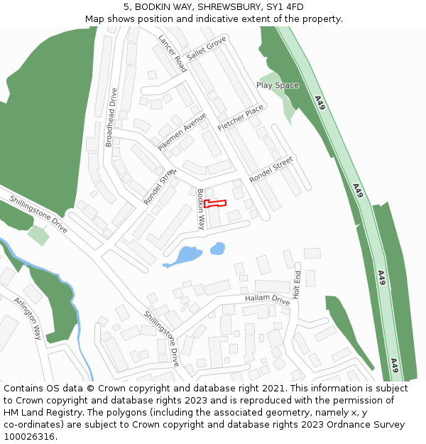5, BODKIN WAY, SHREWSBURY, SY1 4FD: Location map and indicative extent of plot