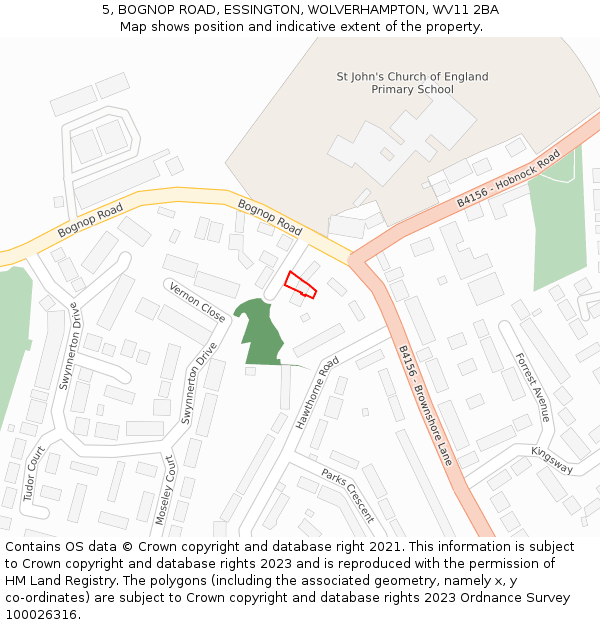 5, BOGNOP ROAD, ESSINGTON, WOLVERHAMPTON, WV11 2BA: Location map and indicative extent of plot