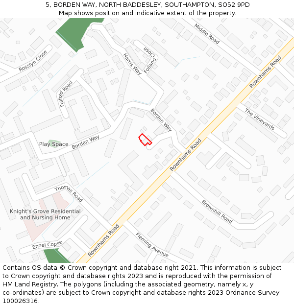 5, BORDEN WAY, NORTH BADDESLEY, SOUTHAMPTON, SO52 9PD: Location map and indicative extent of plot