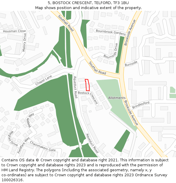 5, BOSTOCK CRESCENT, TELFORD, TF3 1BU: Location map and indicative extent of plot