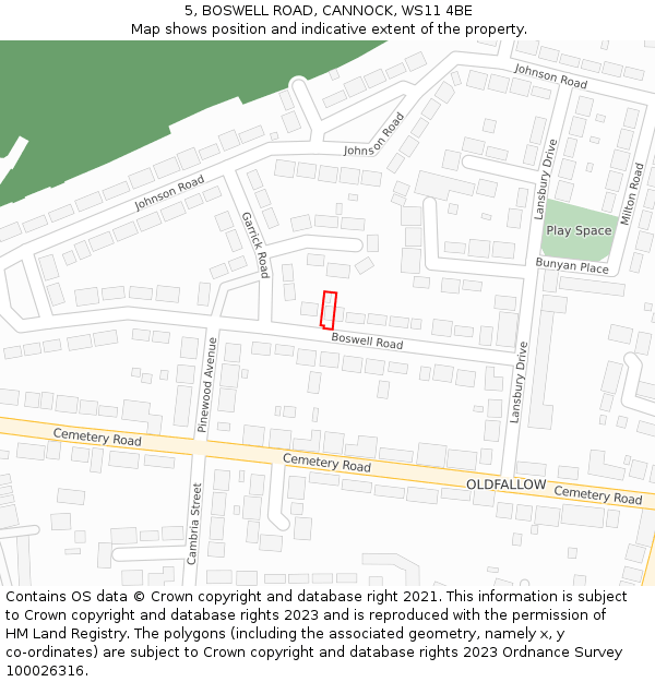 5, BOSWELL ROAD, CANNOCK, WS11 4BE: Location map and indicative extent of plot