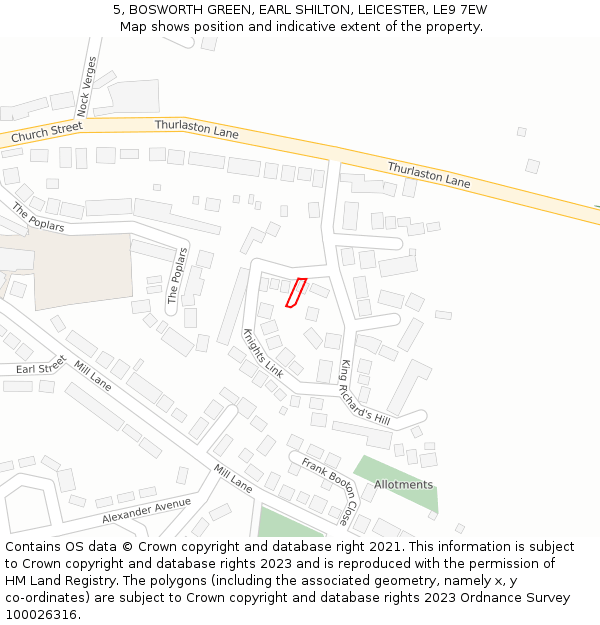 5, BOSWORTH GREEN, EARL SHILTON, LEICESTER, LE9 7EW: Location map and indicative extent of plot