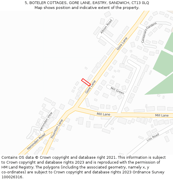 5, BOTELER COTTAGES, GORE LANE, EASTRY, SANDWICH, CT13 0LQ: Location map and indicative extent of plot