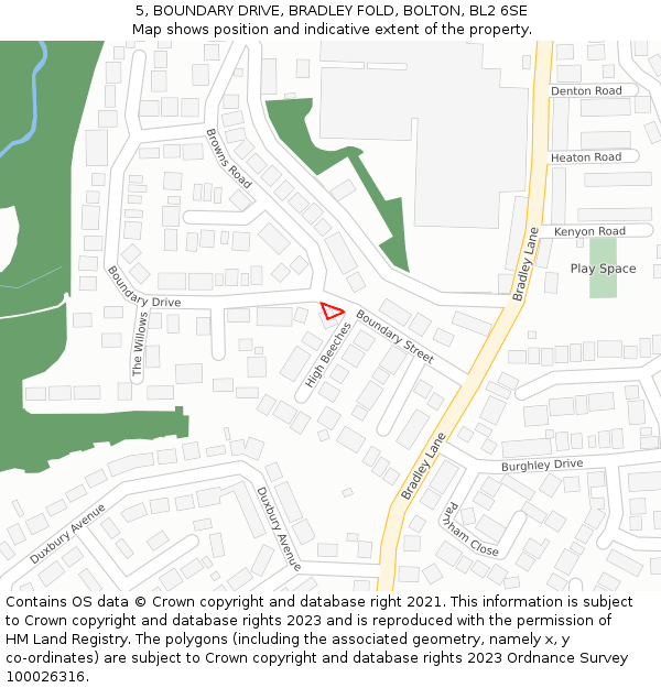 5, BOUNDARY DRIVE, BRADLEY FOLD, BOLTON, BL2 6SE: Location map and indicative extent of plot