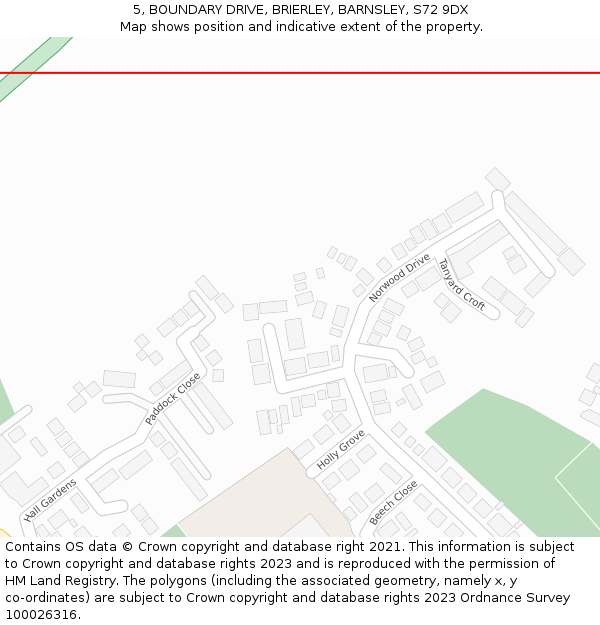 5, BOUNDARY DRIVE, BRIERLEY, BARNSLEY, S72 9DX: Location map and indicative extent of plot