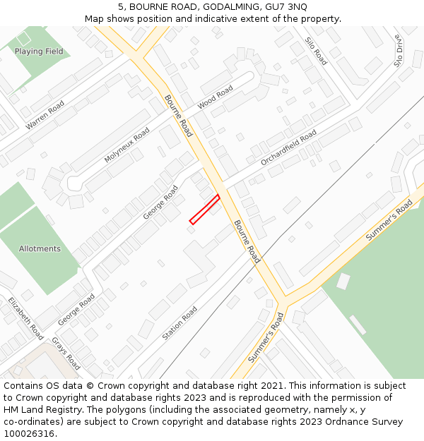 5, BOURNE ROAD, GODALMING, GU7 3NQ: Location map and indicative extent of plot