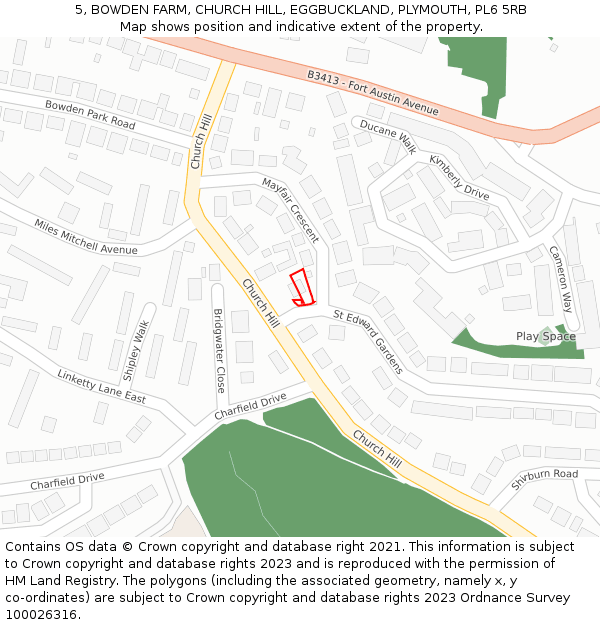 5, BOWDEN FARM, CHURCH HILL, EGGBUCKLAND, PLYMOUTH, PL6 5RB: Location map and indicative extent of plot