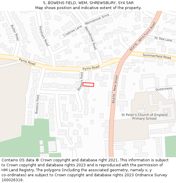 5, BOWENS FIELD, WEM, SHREWSBURY, SY4 5AR: Location map and indicative extent of plot