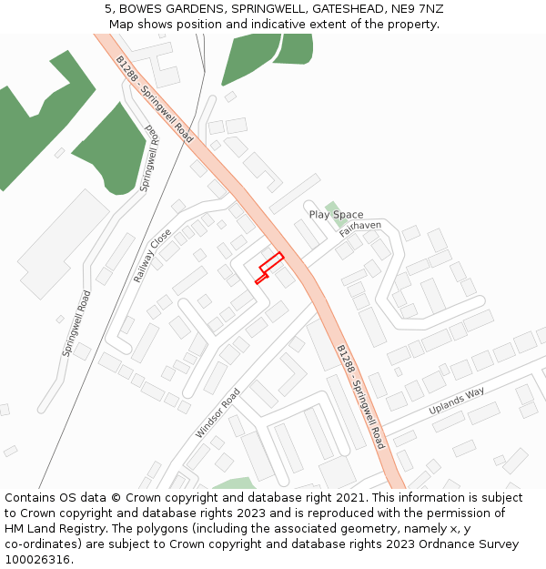 5, BOWES GARDENS, SPRINGWELL, GATESHEAD, NE9 7NZ: Location map and indicative extent of plot