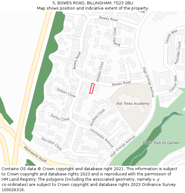 5, BOWES ROAD, BILLINGHAM, TS23 2BU: Location map and indicative extent of plot