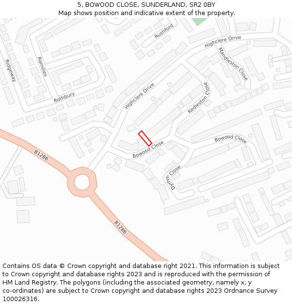 5, BOWOOD CLOSE, SUNDERLAND, SR2 0BY: Location map and indicative extent of plot