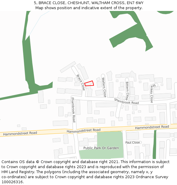 5, BRACE CLOSE, CHESHUNT, WALTHAM CROSS, EN7 6WY: Location map and indicative extent of plot