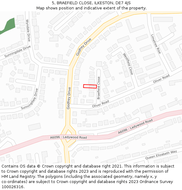 5, BRAEFIELD CLOSE, ILKESTON, DE7 4JS: Location map and indicative extent of plot
