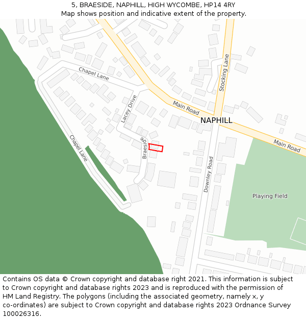 5, BRAESIDE, NAPHILL, HIGH WYCOMBE, HP14 4RY: Location map and indicative extent of plot