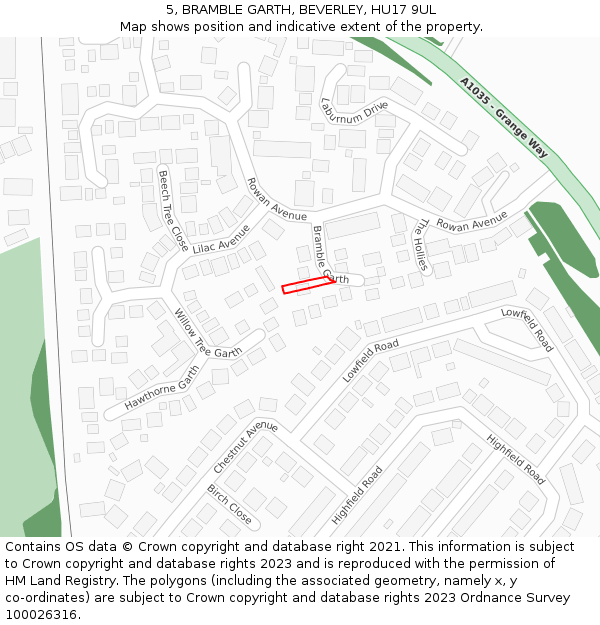 5, BRAMBLE GARTH, BEVERLEY, HU17 9UL: Location map and indicative extent of plot