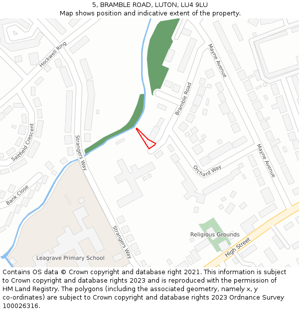 5, BRAMBLE ROAD, LUTON, LU4 9LU: Location map and indicative extent of plot