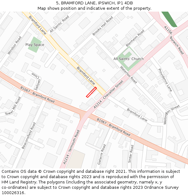 5, BRAMFORD LANE, IPSWICH, IP1 4DB: Location map and indicative extent of plot