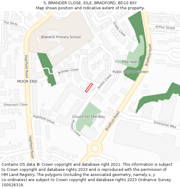 5, BRANDER CLOSE, IDLE, BRADFORD, BD10 8SY: Location map and indicative extent of plot