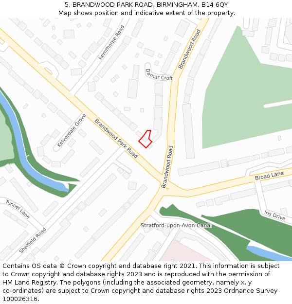 5, BRANDWOOD PARK ROAD, BIRMINGHAM, B14 6QY: Location map and indicative extent of plot