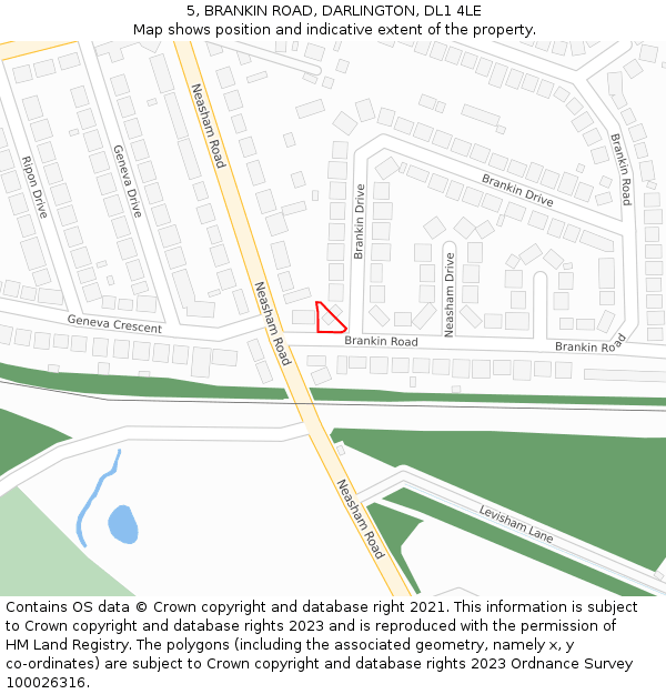 5, BRANKIN ROAD, DARLINGTON, DL1 4LE: Location map and indicative extent of plot