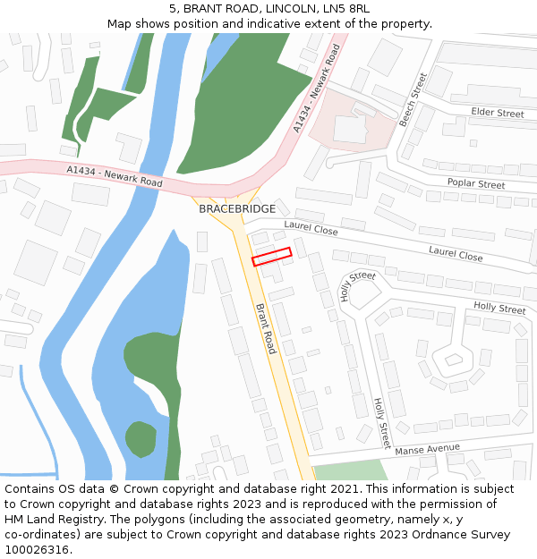 5, BRANT ROAD, LINCOLN, LN5 8RL: Location map and indicative extent of plot