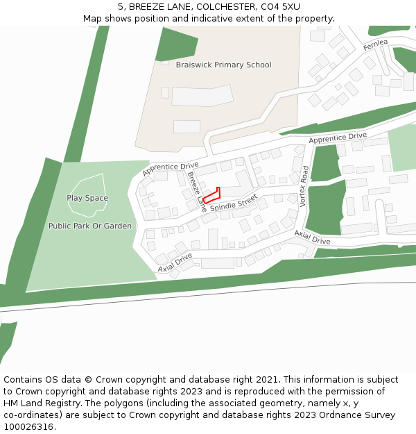 5, BREEZE LANE, COLCHESTER, CO4 5XU: Location map and indicative extent of plot