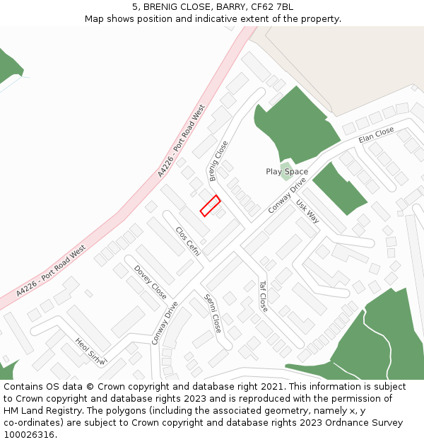 5, BRENIG CLOSE, BARRY, CF62 7BL: Location map and indicative extent of plot