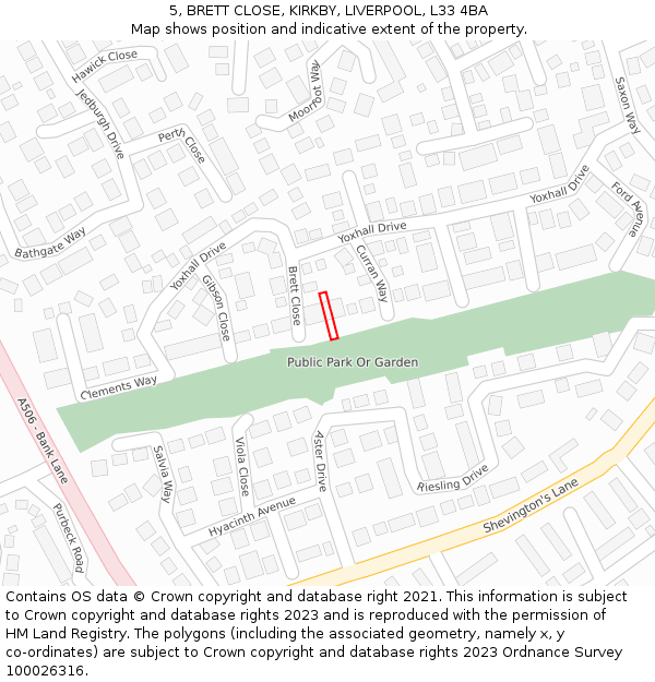 5, BRETT CLOSE, KIRKBY, LIVERPOOL, L33 4BA: Location map and indicative extent of plot